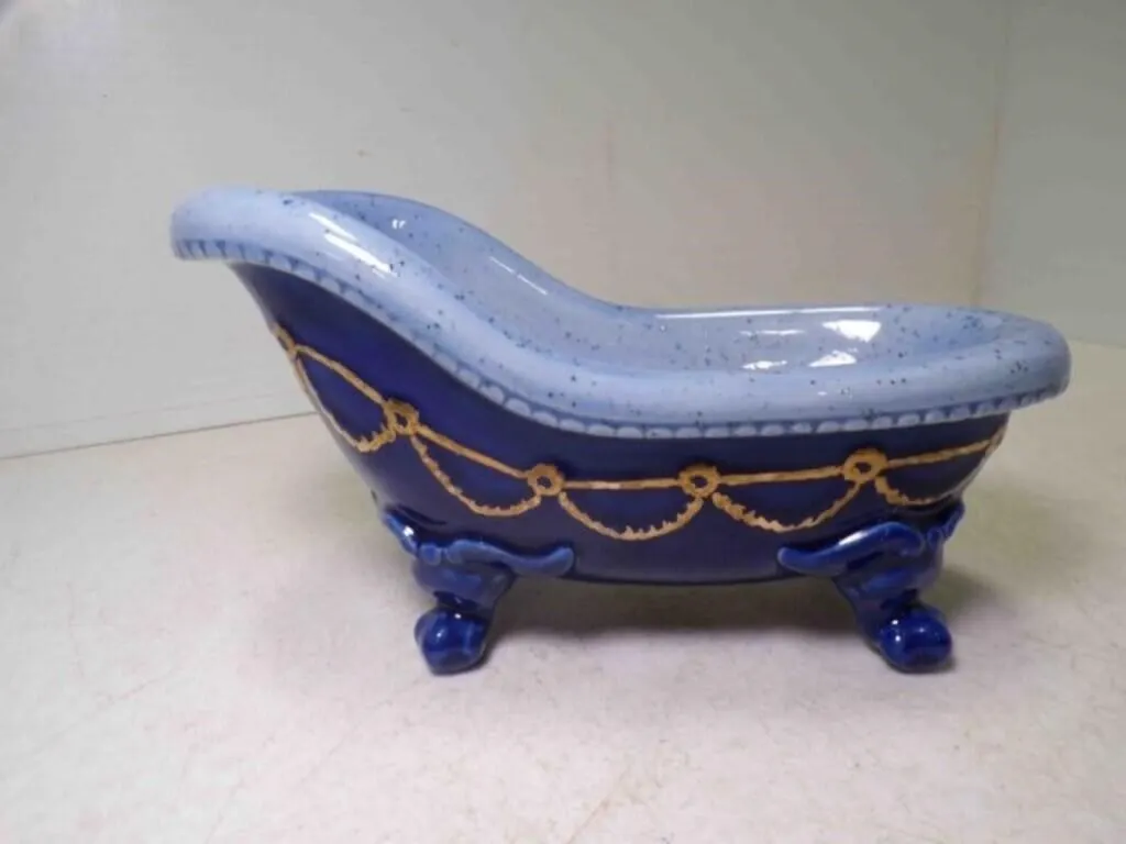 Cobalt & Baby Blue Ceramic Mini Clawfoot Bathtub