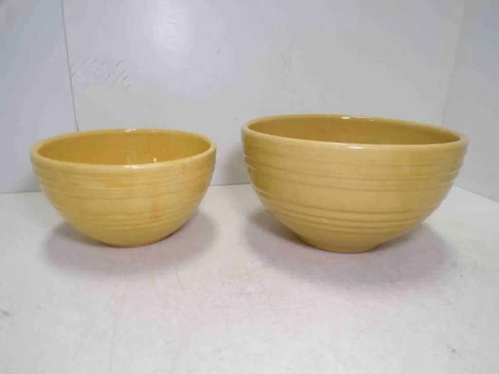 (2) Yellow Speckled McCoy Pottery Beehive Bowls