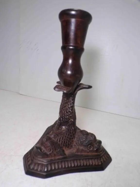 Heavy Metal Candlestick Holder Koi Fish Motif