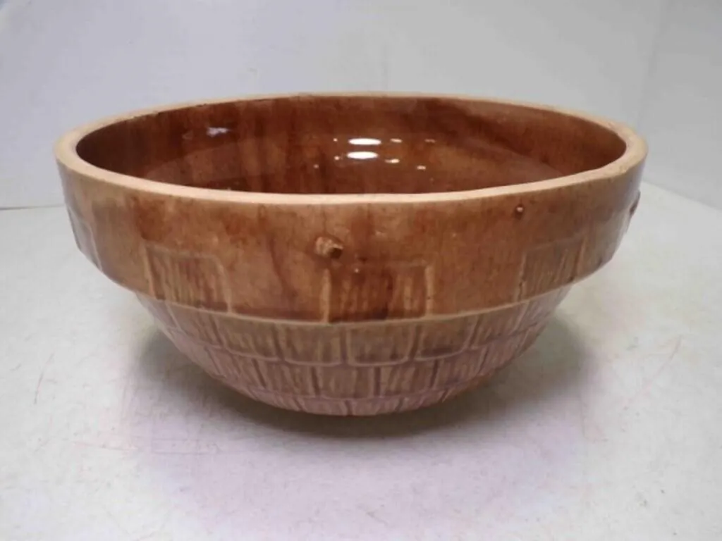 Vintage Brown Glazed Stoneware Mixing Bowl