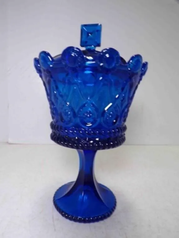 Vintage Cobalt Blue Covered Chalice Embossed