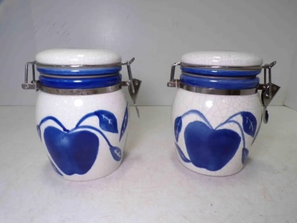 (2) DesignPac Canisters White Crackle Glaze Bold