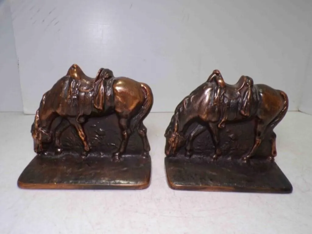 Vintage Pair Copper Plated Cast Iron Bookends