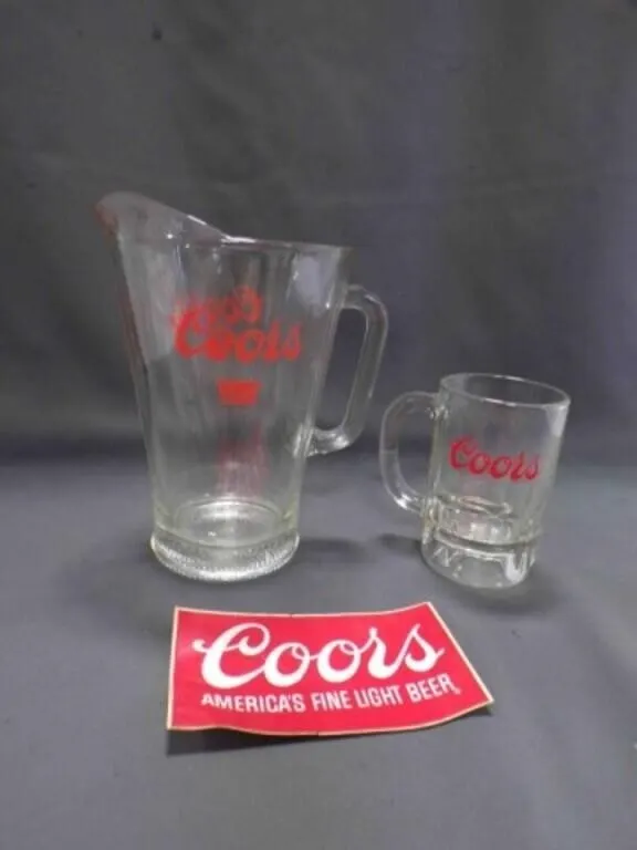 1970s Coors Banquet Glass Beer Pitcher w/Red Brand