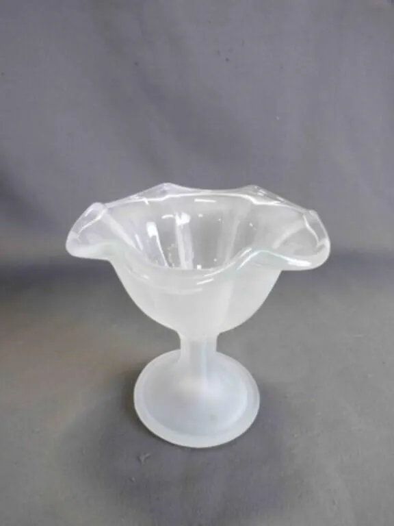 Vintage Frosted Satin Glass Pedestal Dessert Dish