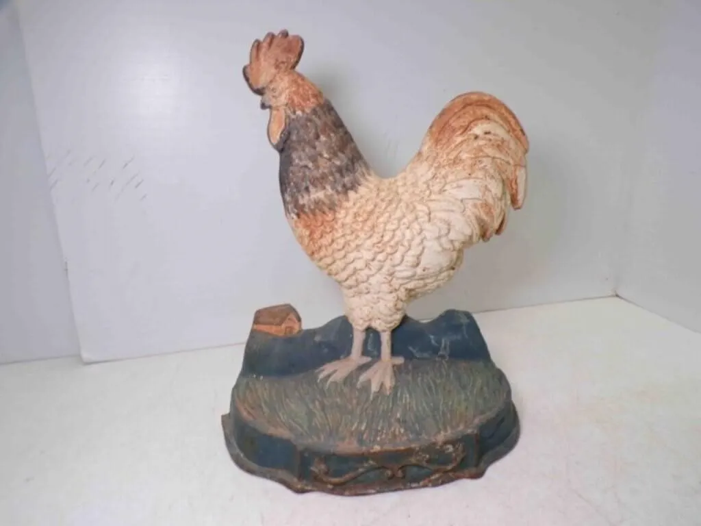 Vintage Cast Iron Rooster Door Stop Rust & Patina