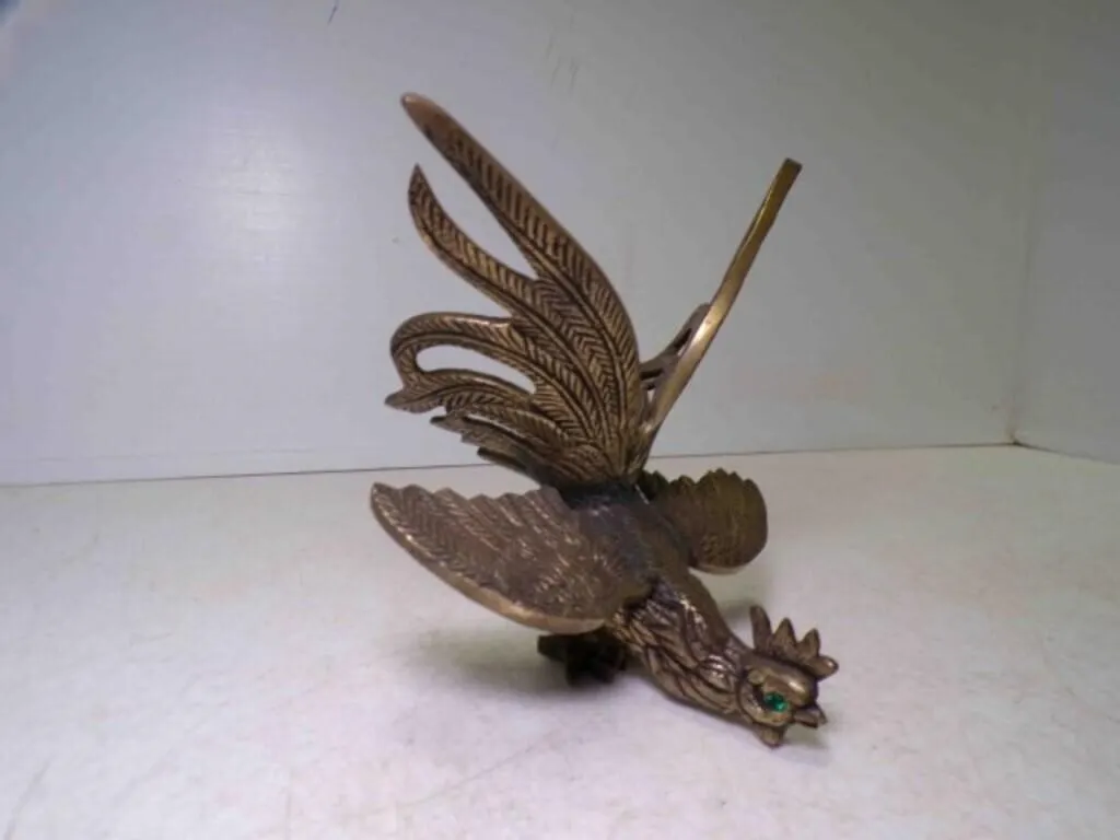 Vintage Brass Fighting Rooster Figurine w/Green