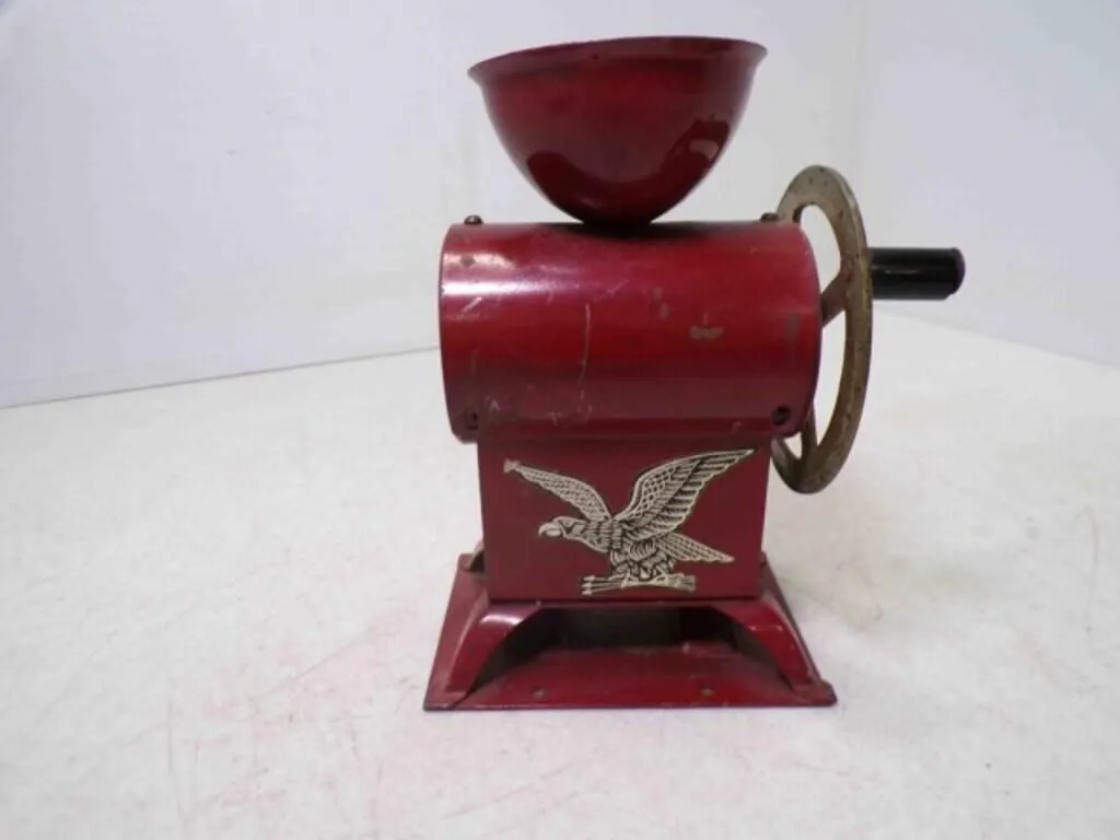 Vintage Red Metal Hand Crank Coffee Grinder