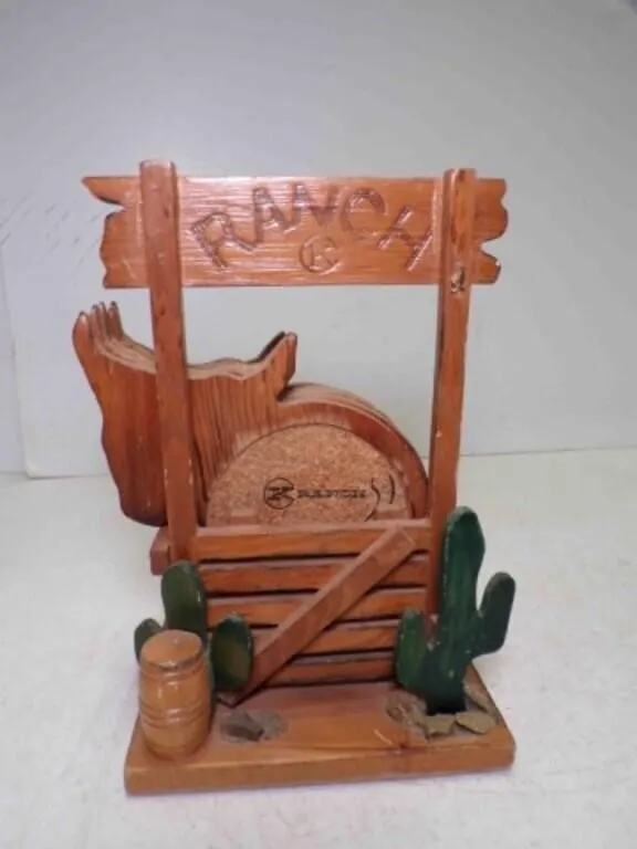 Vintage ENESCO Circle K Ranch Wood & Cork Coasters