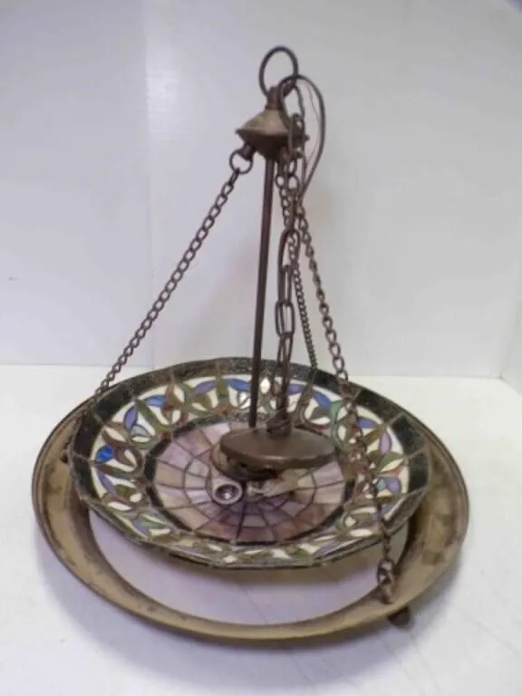 Vintage Tiffany Style Stained Glass Bowl Pendant