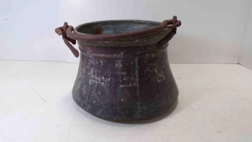 Antique Hand-Hammered Copper Cauldron With