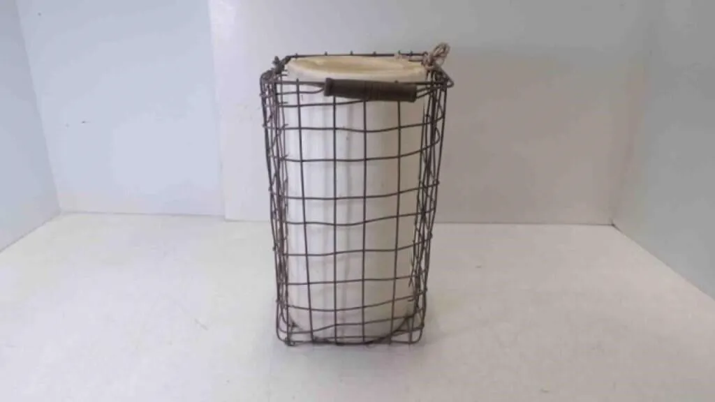 Rustic Tall Wire Basket w/Wooden Handle & Plastic