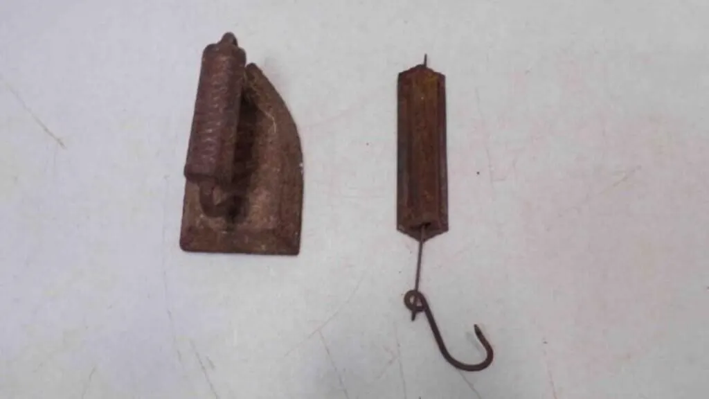 Antique Sad Iron & Spring Balance Hanging Scale