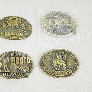 4-vintage Hesston brass buckles NFR 78-82