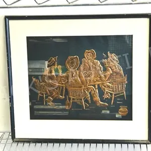Cowboys at poker table , copper art