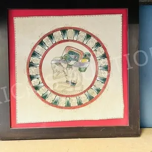 painted leather Aztec calendar