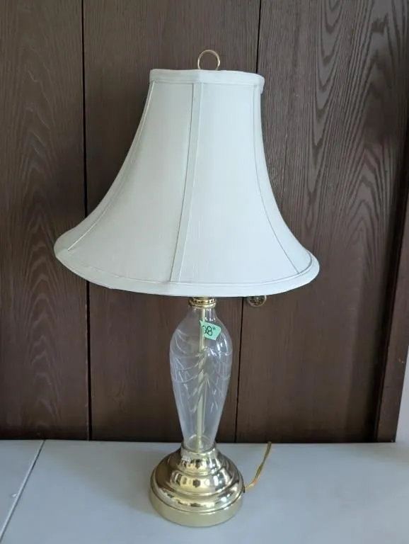 Vintage Lamp with Glass and Brass Base. Turns O