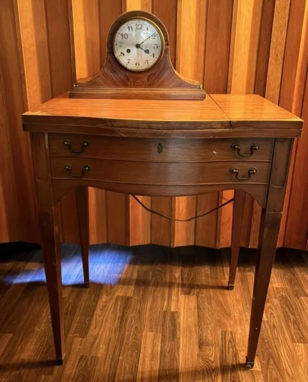 Vintage Clock & Singer Sewing Machine Table