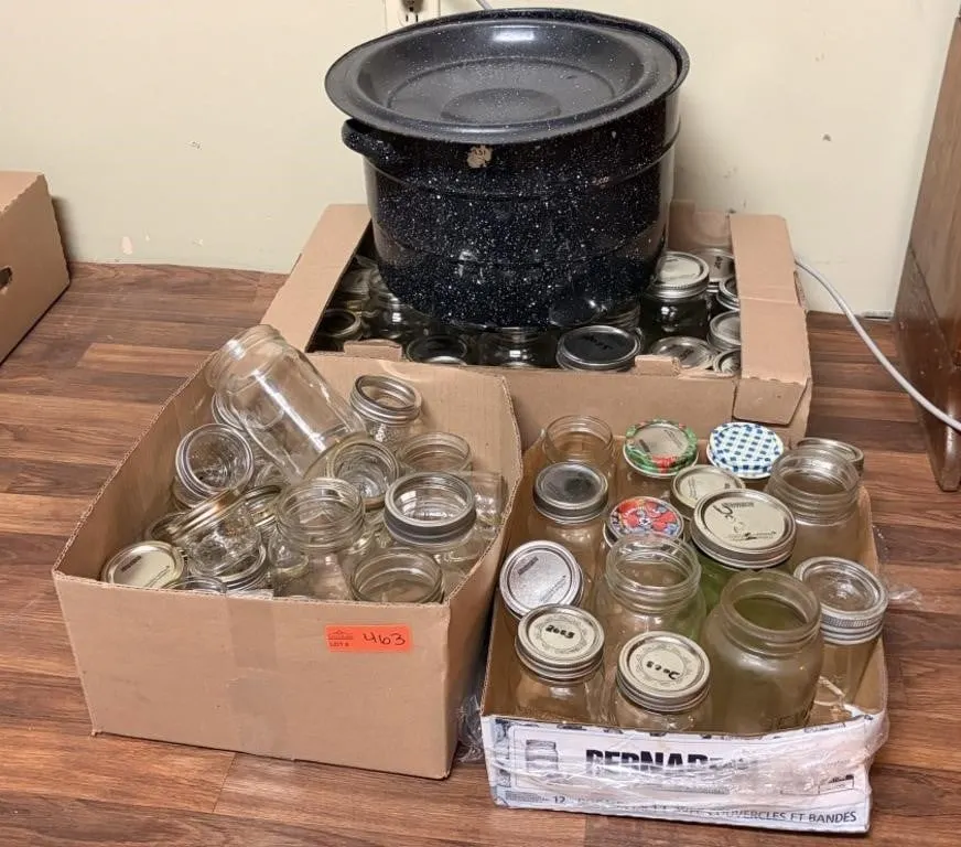 Enameled Canning Pot with Mismatched Jars
