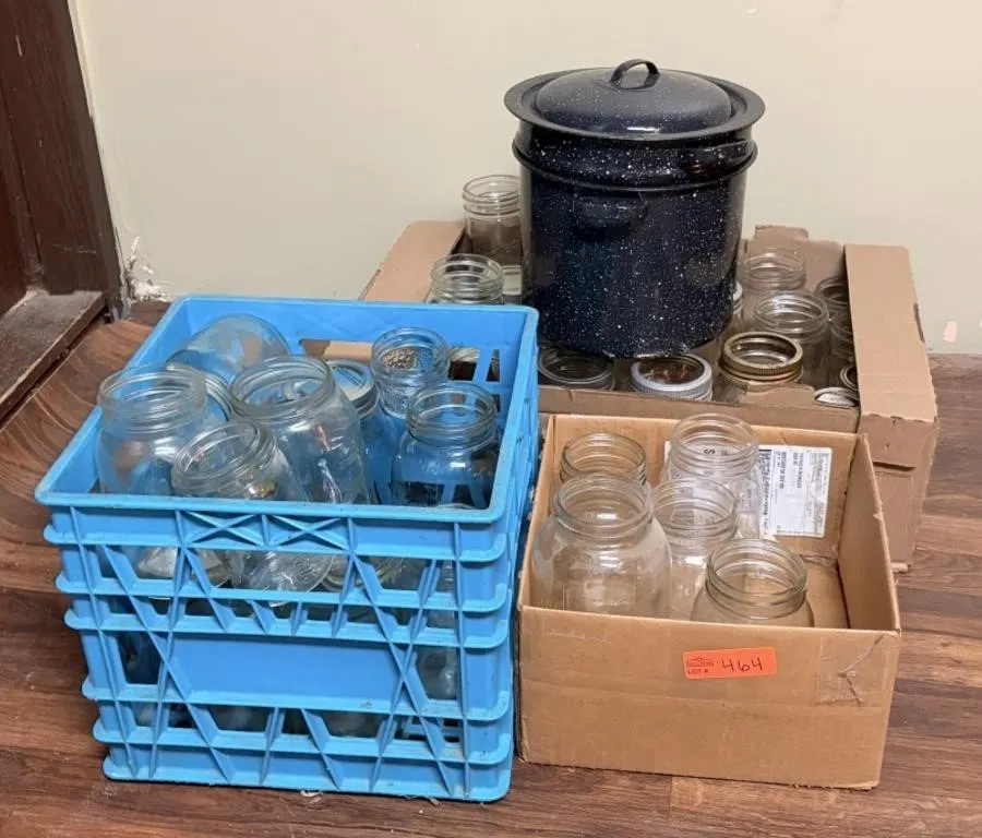 Enameled Canning Pot with Mismatched Jars