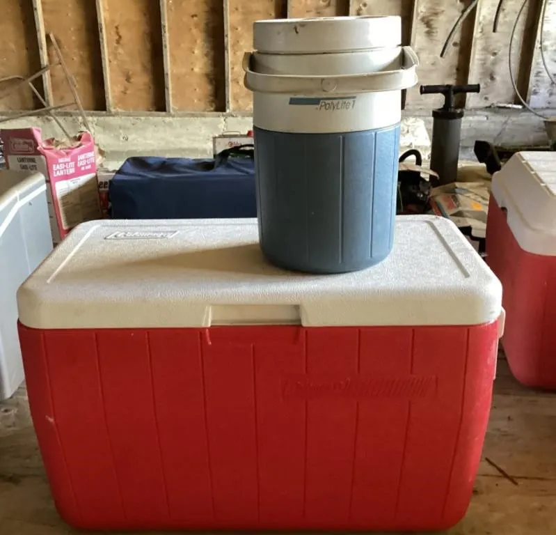 Coleman cooler and water jug