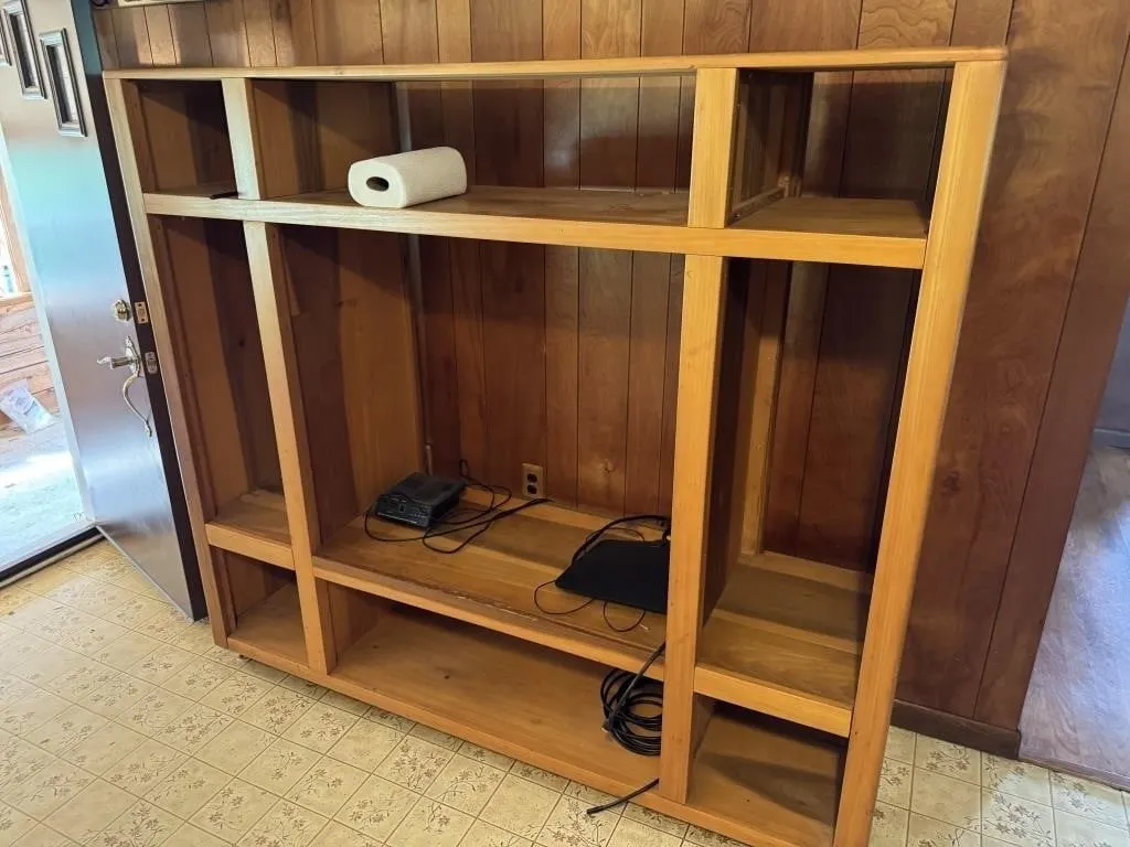 Entertainment Center, Wicker Shelf, & Cupboard