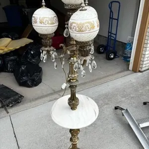Ornate Slag Marble End Table Lamp Crystal dangle