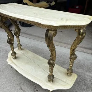 Ornate Slag Marble End Table Brass accents