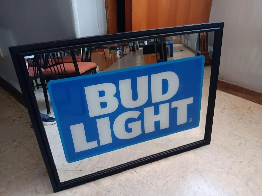 BUD Light mirrored sign approximately 34.5x27