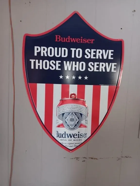 Budweiser Tin Sign. Approx 34x32. Buyer Must