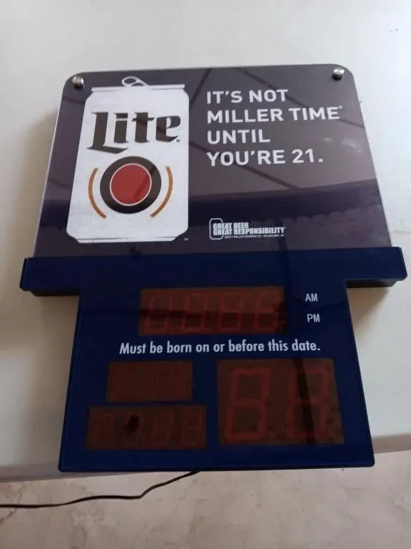 Miller Lite Clock/Age Calender Neon Sign.