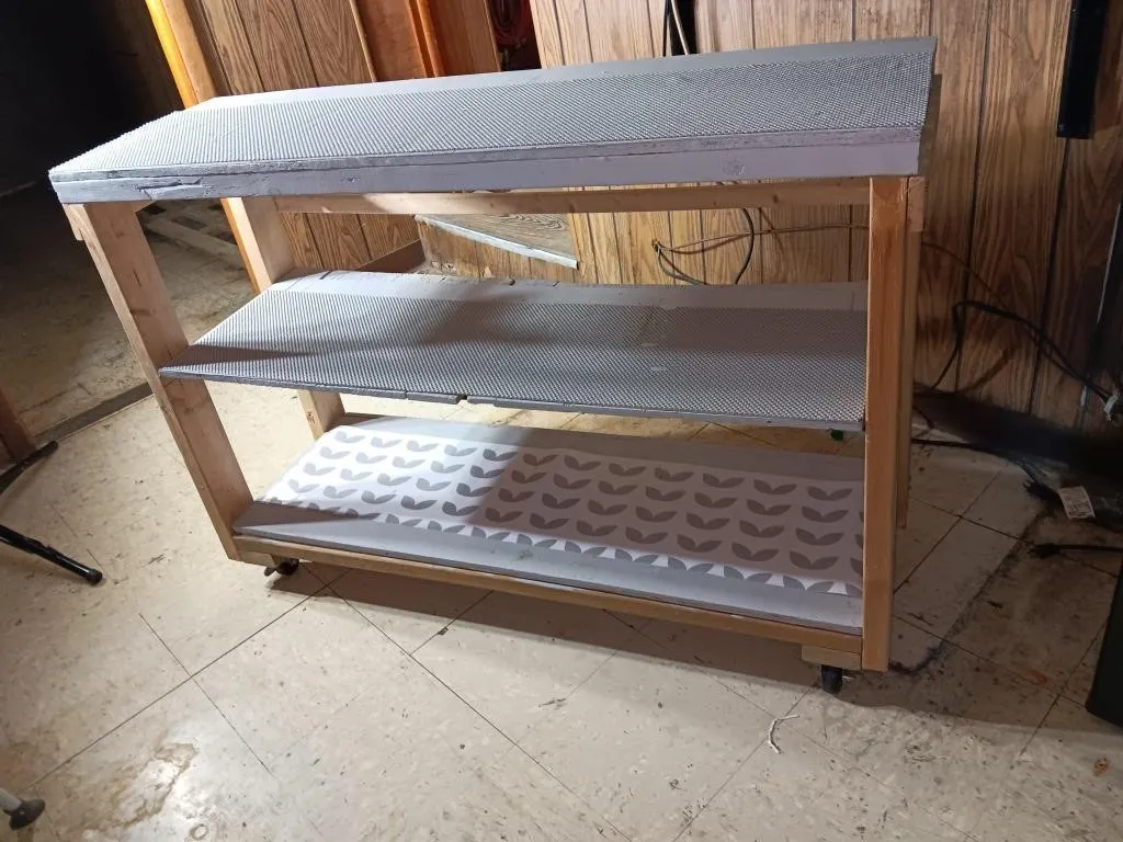 Three Tier Wooden Shelf On Wheels. Approx