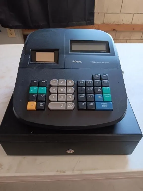 Royal electric cash register with cash box and