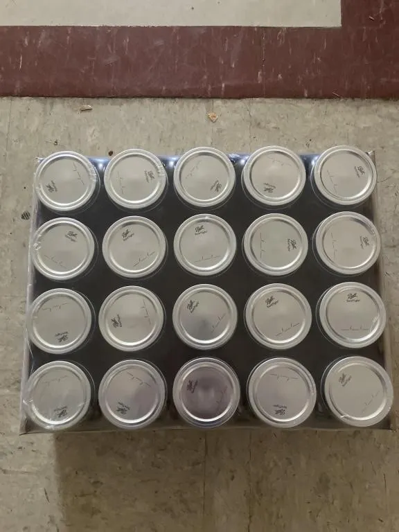 Pack of 20 glass, one pint Mason jars with lids.