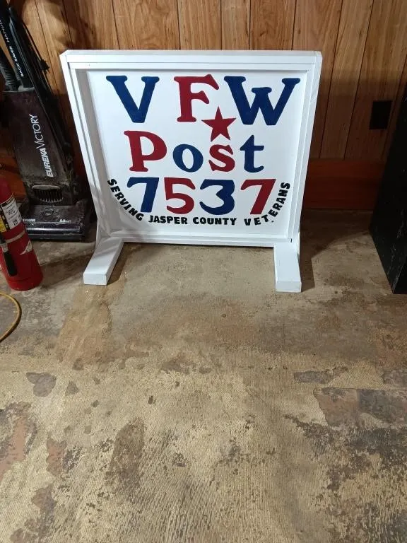 Wooden Double Sided VFW Sign. Approx 29x31x23.