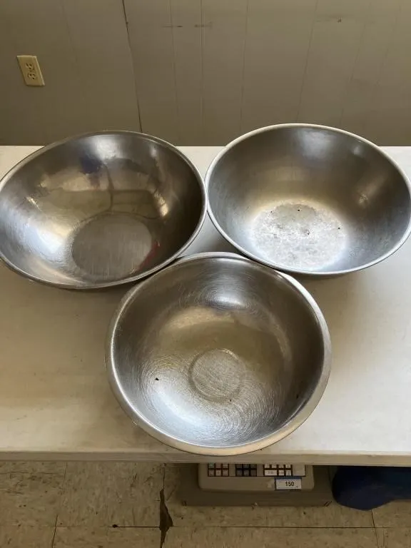 Three stainless steel bowls. Two of them are 15.5