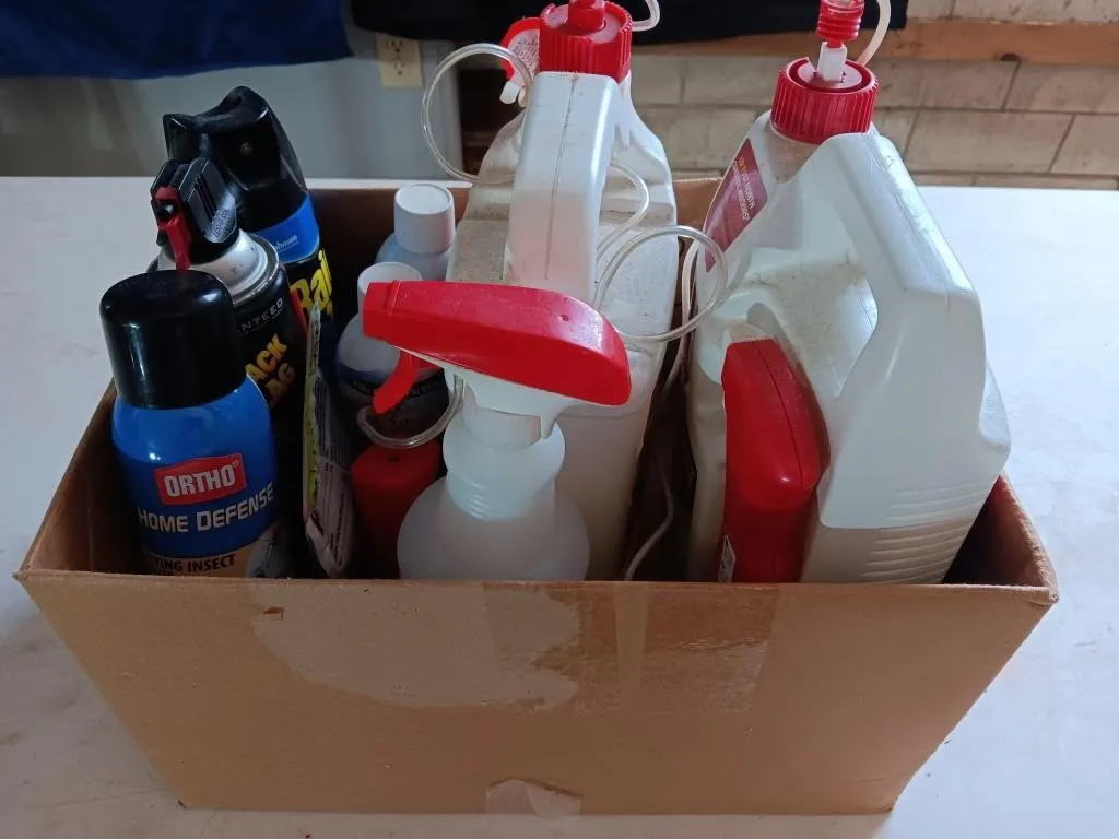 Assorted Pesticides,sprayers and disinfectant