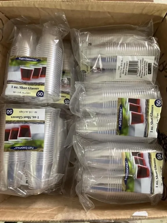 Fifteen packages of clear, disposable 1 oz. shot