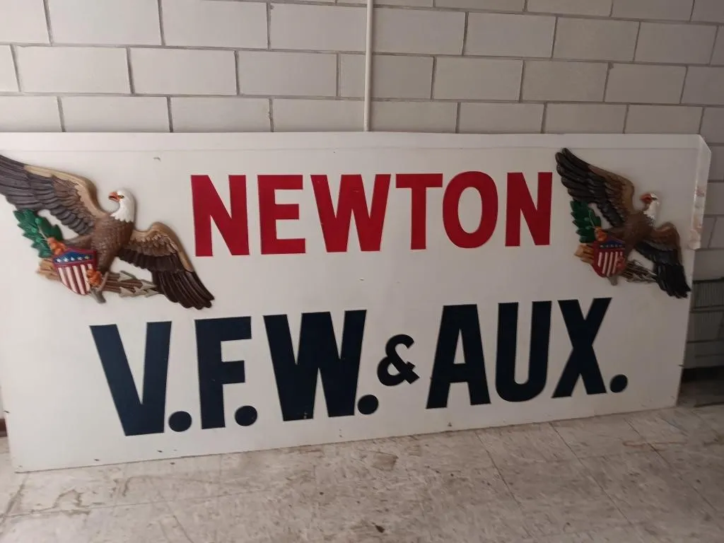 Wooden sign, Newton VFW & AUX, approximately