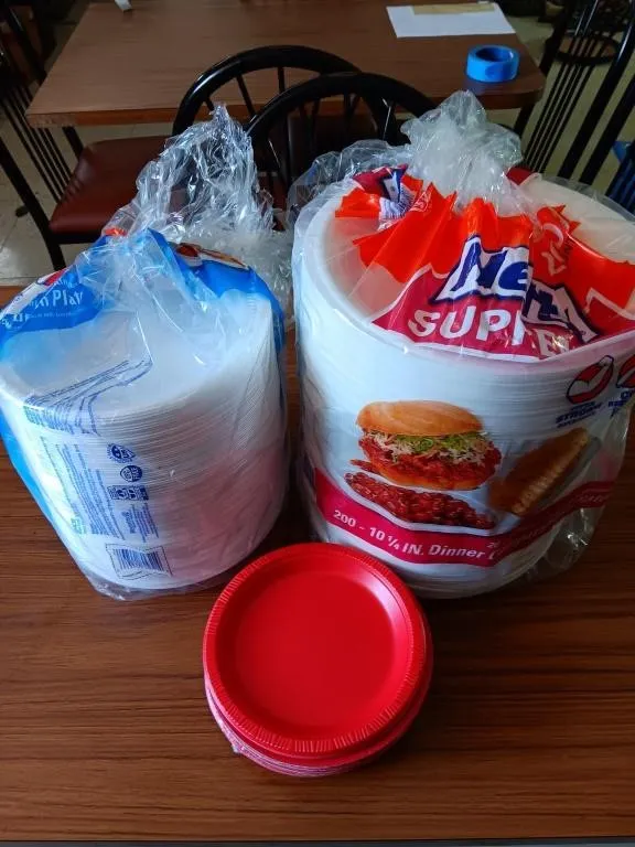 Two opened packages of Hefty brand styrofoam