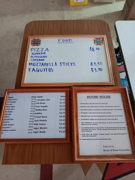 V.F.W. food special sign, Liquor price sign and