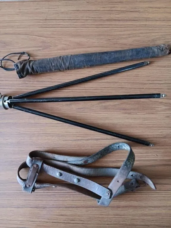 Vintage military metal camera tripod with case