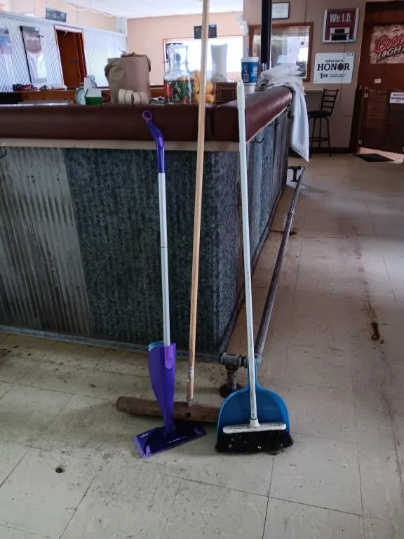 Brooms, Dust Pan & Swiffer Wet Mop.