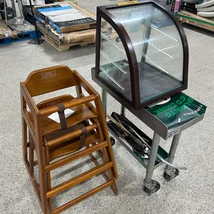 (2) Wooden Restaurant High Chairs, Rolling Cart & Display
 UNRESERVED