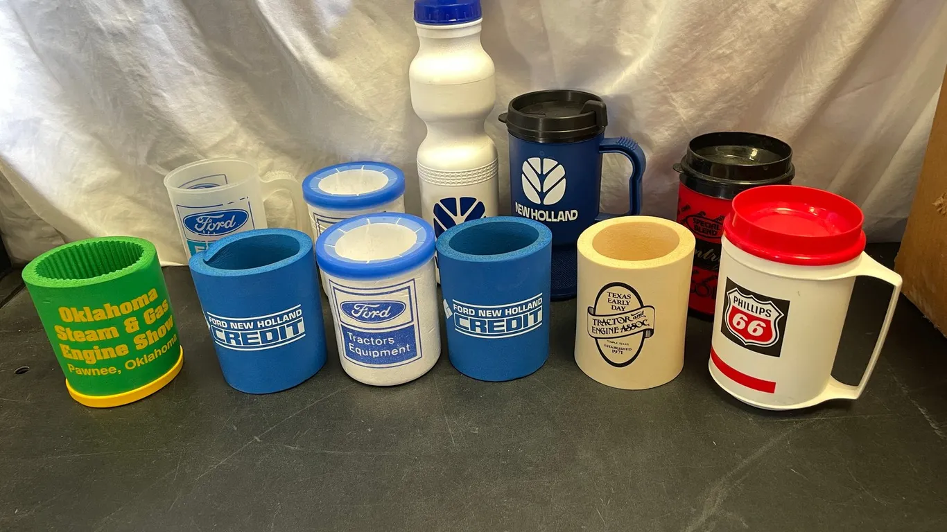 Box Lot of Ford and Ford/New Holland Plastic Cups, Water bottles, and Cold Drink holderss