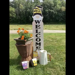 Welcome Sign, Wicker Planter, Mum Plant, Water Can, and More!