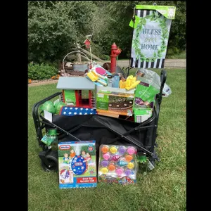 "All Around The Yard" Garden Wagon Filled With Lawn and Garden Items, Bird Feeder, Toys, and More!