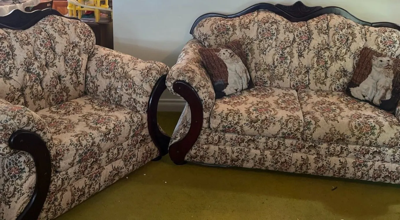 Floral Upholstered Wood Trim Sofa and Chair Set