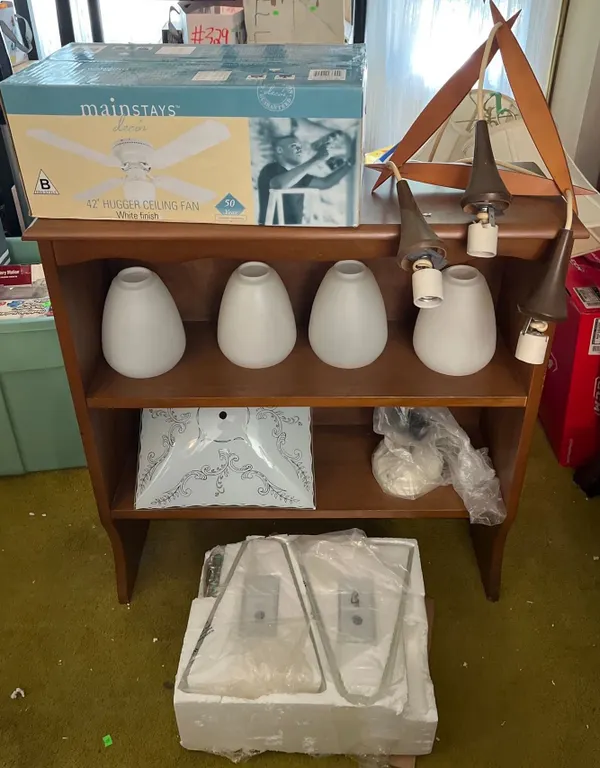 Ceiling Fan, Glass Shades, and Pendant Light Fixtures Lot