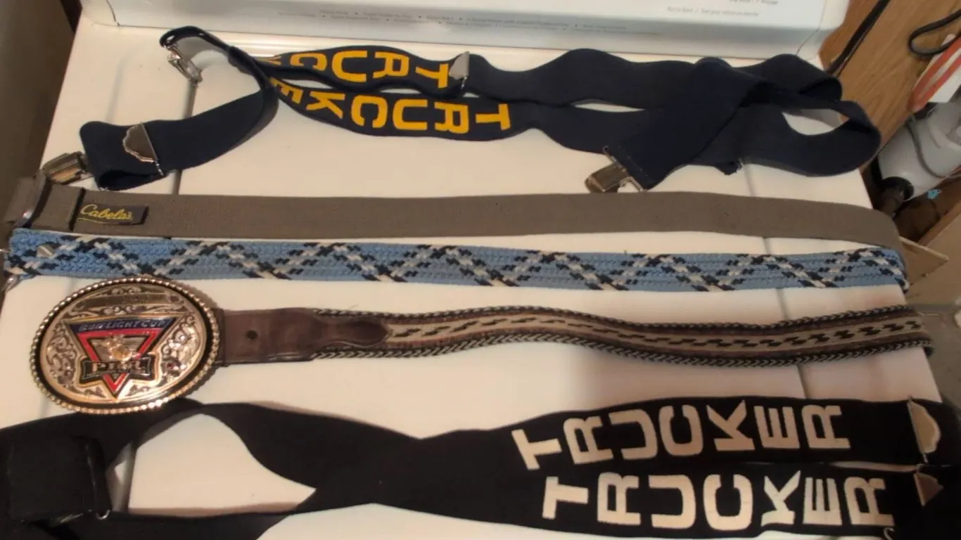 Suspenders Lot With Bull Riders Belt and Cabela's